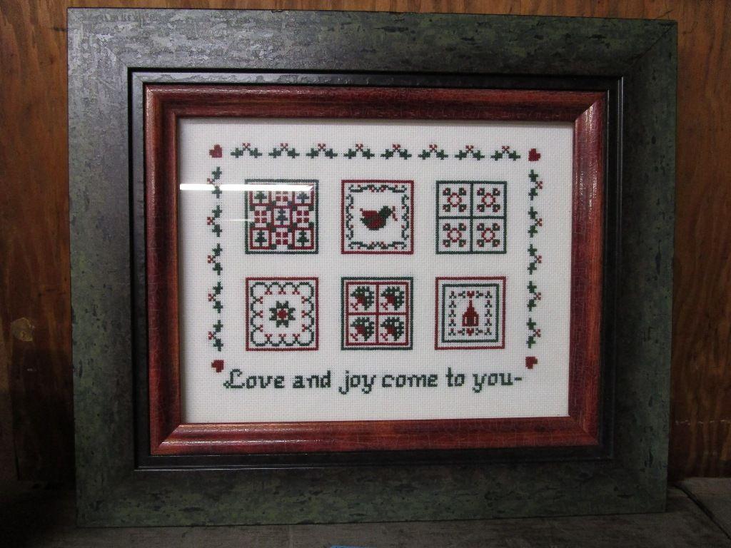 LOVE AND JOY COME TO YOU FRAMED CROSS-STITCH