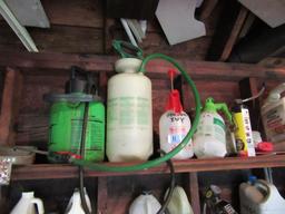 CONTENTS OF SHELF INCLUDING WEED SPRAYERS AND OTHERS