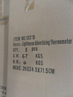 14 CARTONS OF LIGHTHOUSE ADVERTISING THERMOMETERS. 8 PIECES PER CARTON