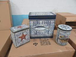 12 CASES OF ADVERTISING NAUTICAL TINS SET OF 3. 4 SETS PER CASE