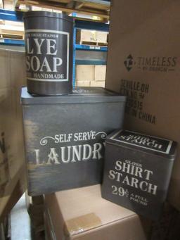 6 BOXES OF ADVERTISING LAUNDRY TINS SET OF 3. 4 SETS PER BOX