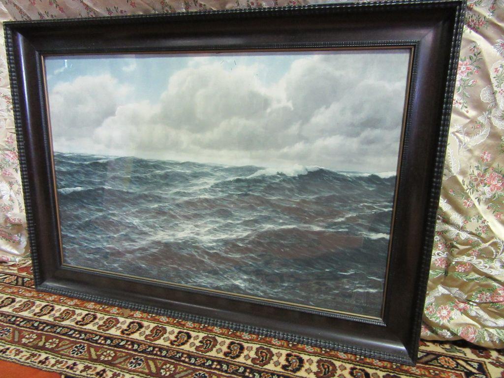 WOOD FRAMED OCEAN PICTURE BY OLE HANSEN 1912 OR 1919