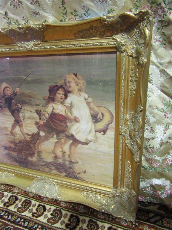 GOLD FRAMED VICTORIAN PICTURE OF CHILDREN PLAYING BY FRED MORGAN