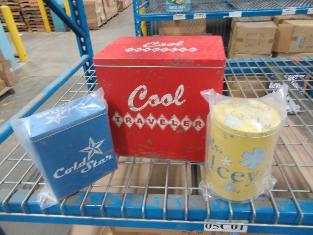 5 CASES OF RETRO COOLER TINS SET OF 3. 6 SETS PER CASE