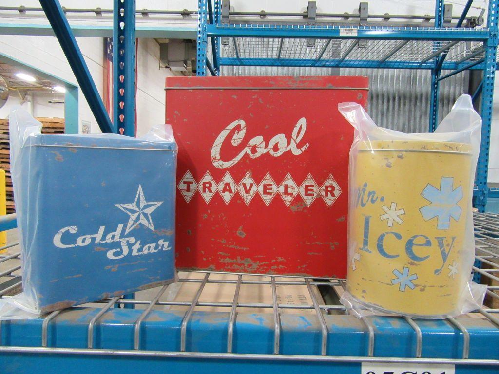 5 CASES OF RETRO COOLER TINS SET OF 3. 6 SETS PER CASE