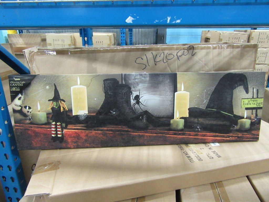 11 CASES OF LIGHTED HALLOWEEN MANTEL CANVAS. 6 PIECES PER CASE