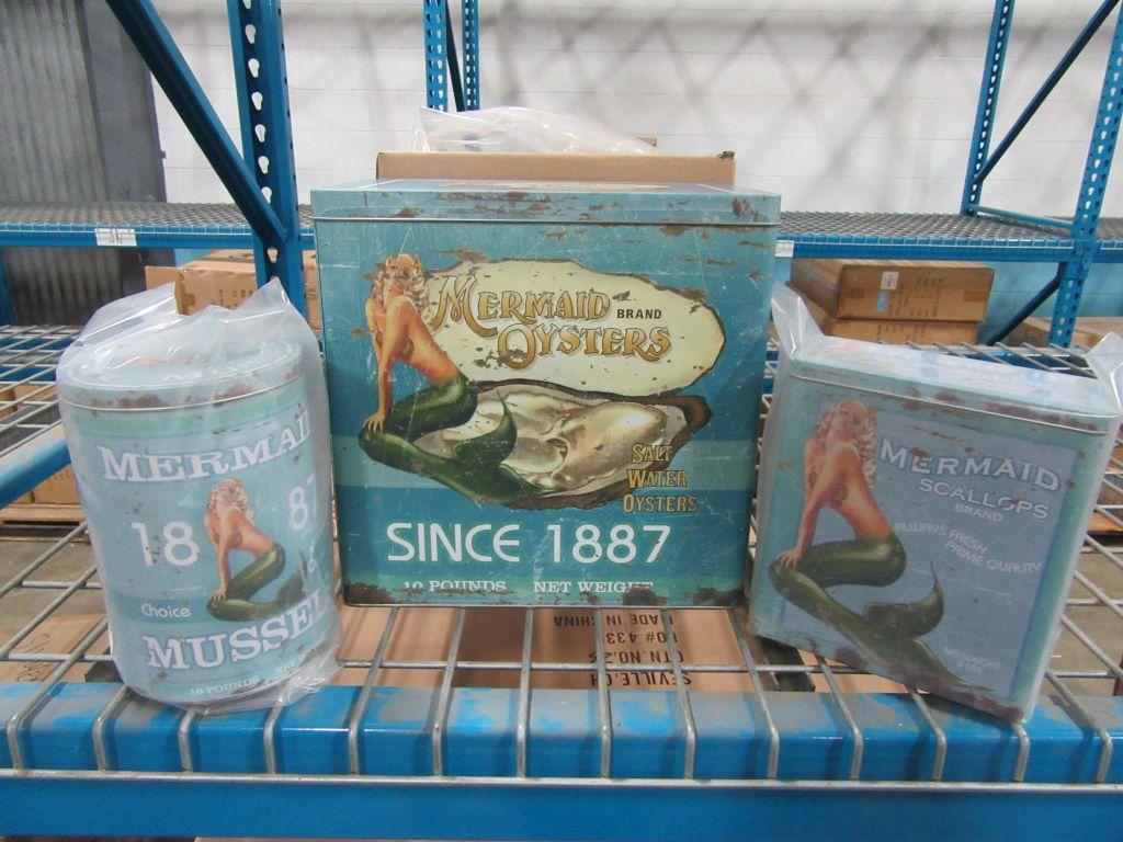 5 CASES OF MERMAID SEAFOOD TINS SET OF 3. 6 SETS PER CASE