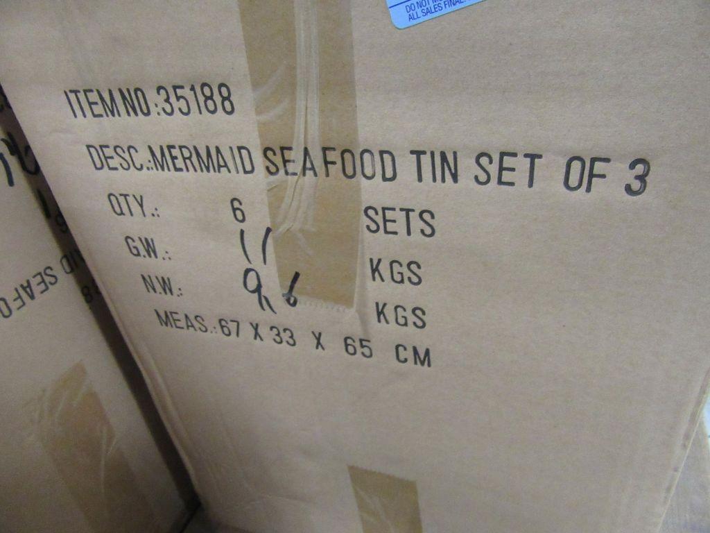 5 CASES OF MERMAID SEAFOOD TINS SET OF 3. 6 SETS PER CASE