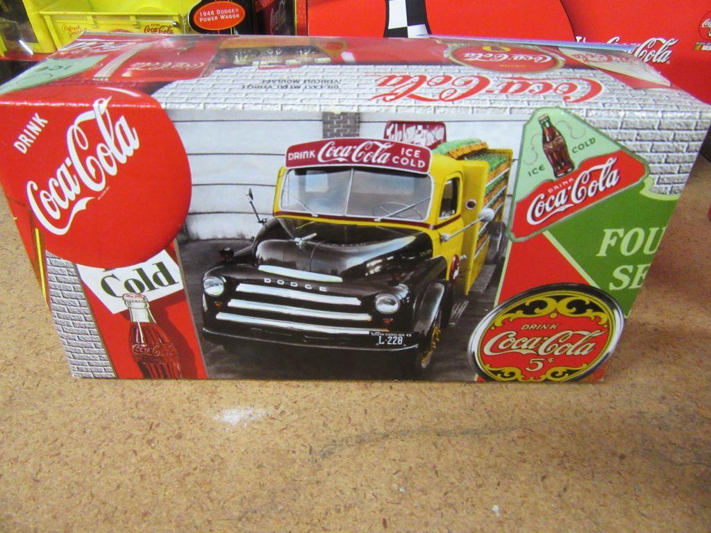 COCA-COLA 1947 PICK UP TRUCK BANK WITH COOLERS, CRATES, AND HANDCART