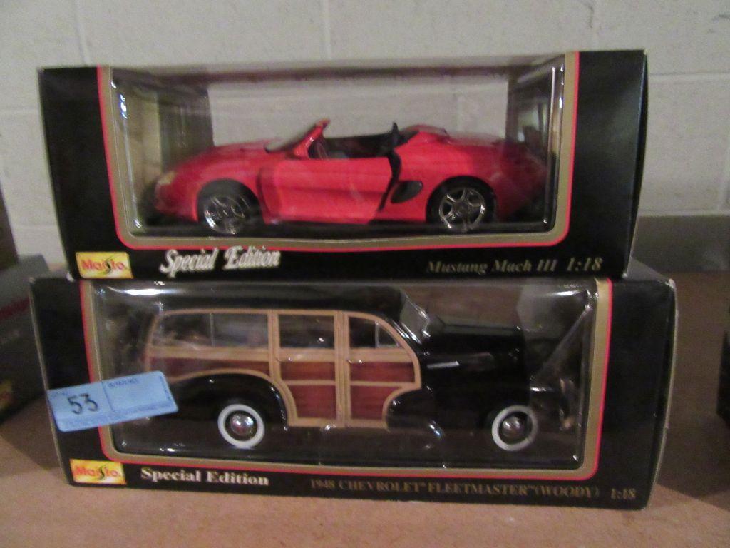 MAISTO  SPECIAL EDITION MUSTANG MACH 3 AND 1948 CHEVROLET FLEET MASTER WOOD