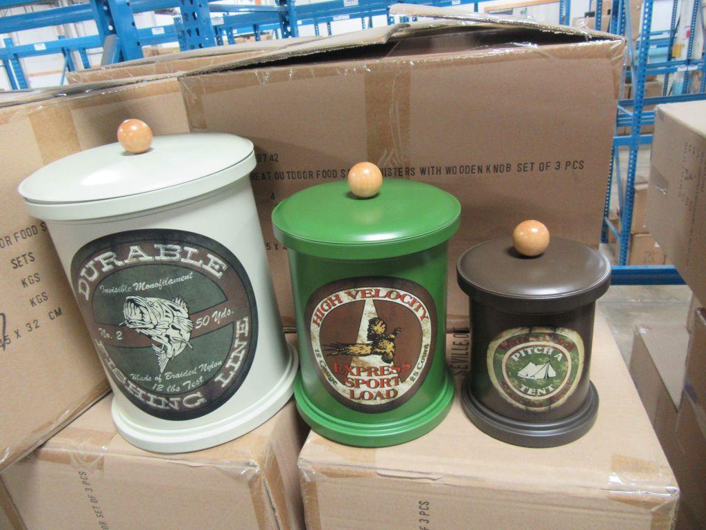 15 CASES OF GREAT OUTDOOR FOOD SAFE CANISTER WITH WOODEN KNOB. 3 PIECE SET.