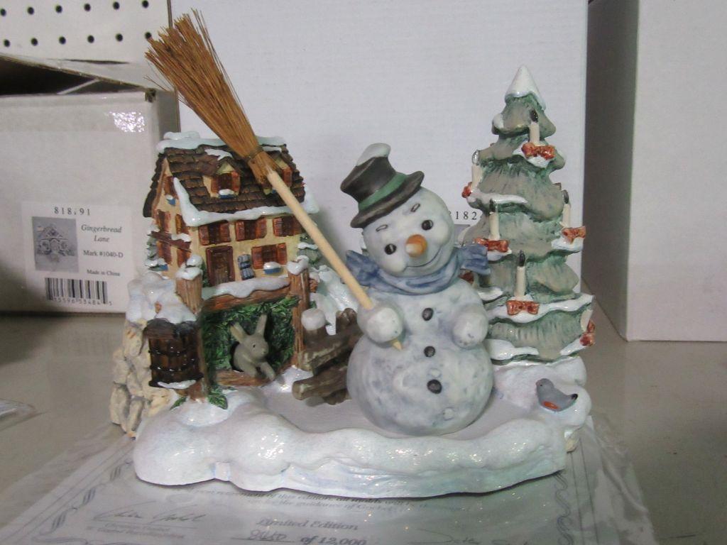 GOEBEL FIGURINES TIDINGS OF JOY 1083-D AND SNOW MAN WITH  BROOM