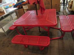 METAL 4 SIDED PICNIC TABLE WITH UMBRELLA