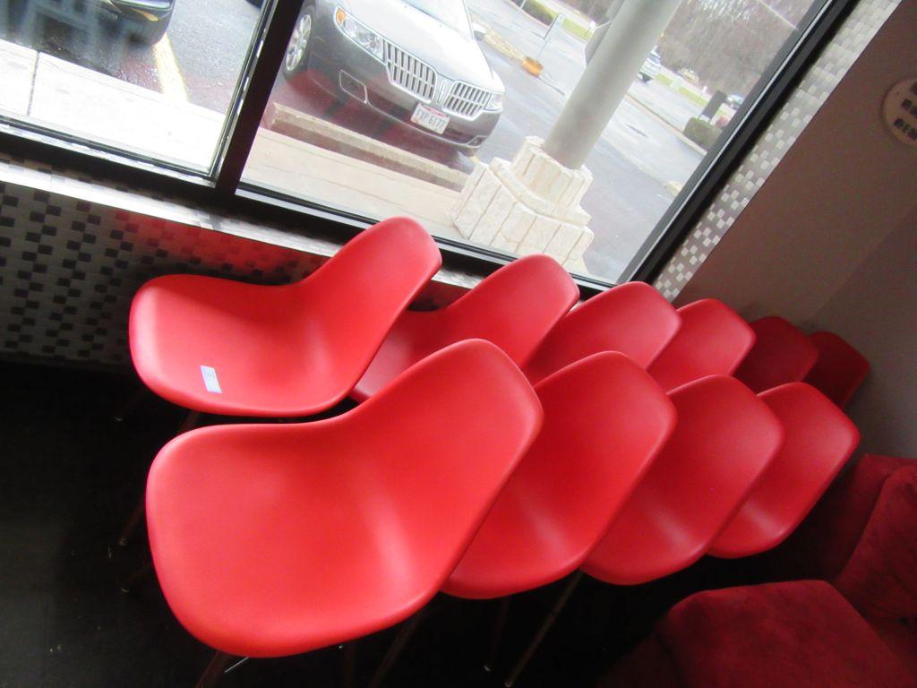 (10) RED PLASTIC CHAIRS