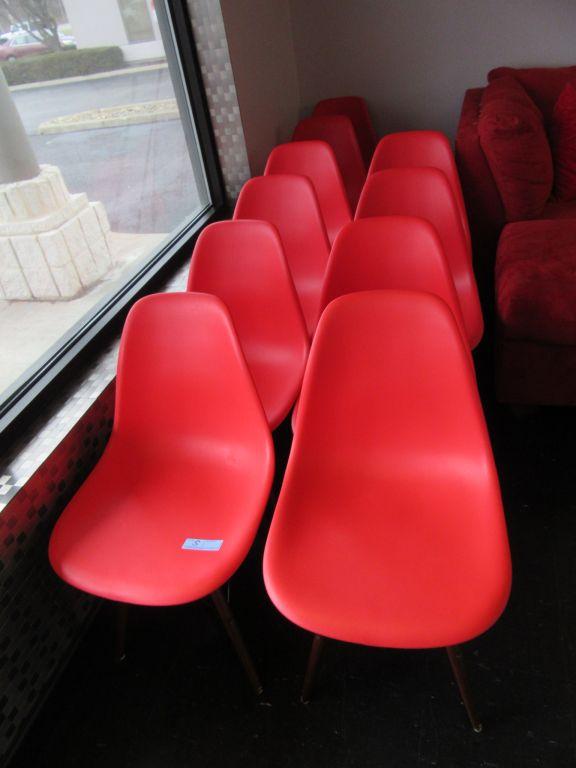 (10) RED PLASTIC CHAIRS