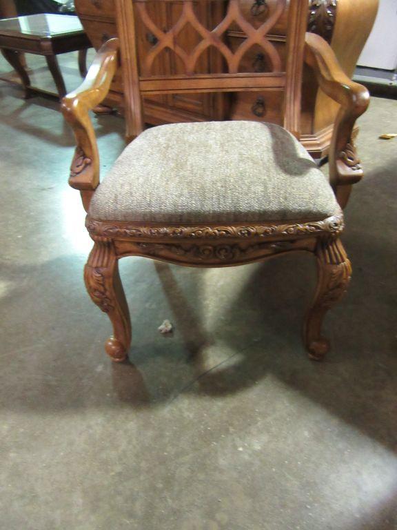 FRENCH PINE DOUBLE PEDESTAL TABLE, 2 LEAVES, 6 CHAIRS