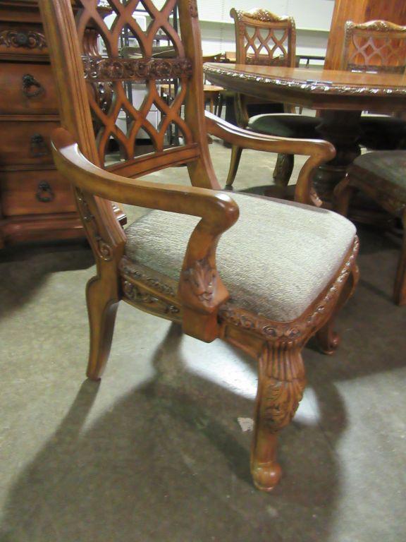 FRENCH PINE DOUBLE PEDESTAL TABLE, 2 LEAVES, 6 CHAIRS