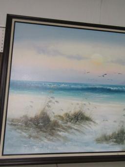 OIL ON CANVAS OCEAN SCENE BY R THOMPSON