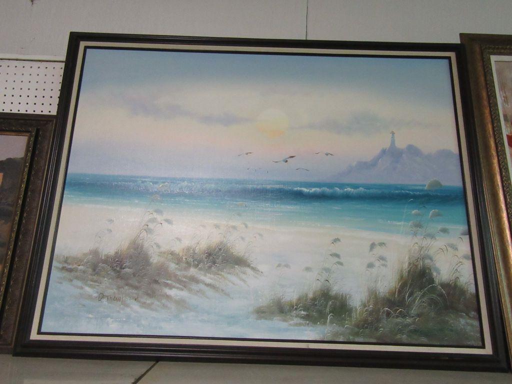 OIL ON CANVAS OCEAN SCENE BY R THOMPSON