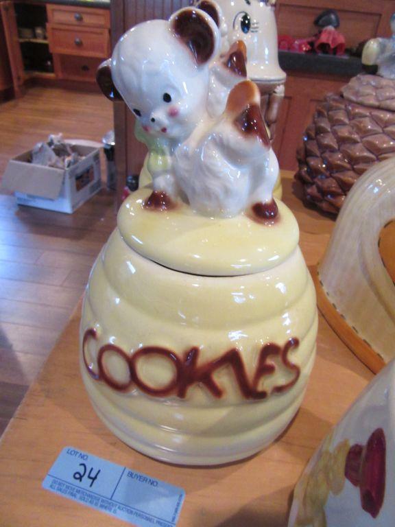 BEEHIVE COOKIE JAR WITH BEAR TOP.