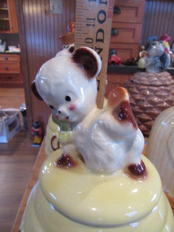 BEEHIVE COOKIE JAR WITH BEAR TOP.