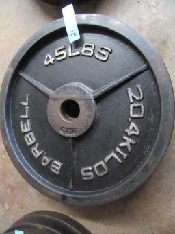 (4) 45 LB STEEL FREE WEIGHTS