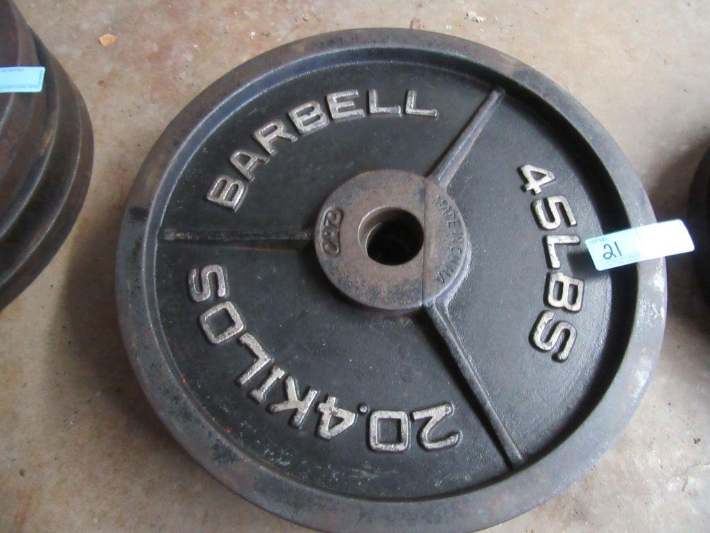 (4) 45 LB STEEL FREE WEIGHTS