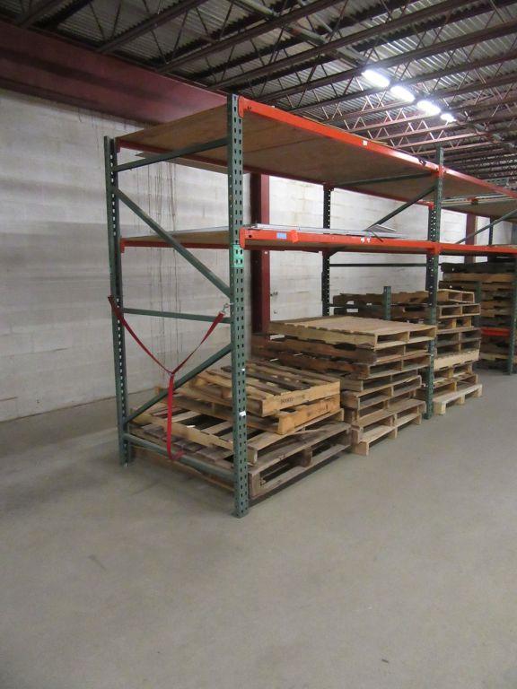 5 SECTIONS OF PALLET RACKING INCLUDING (5) 8 FOOT TALL BY 4 FOOT DEEP UPRIG