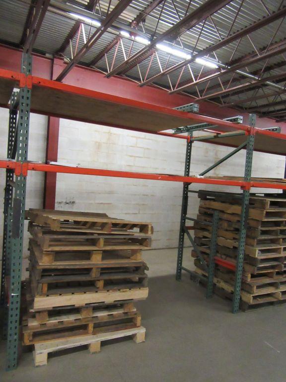 5 SECTIONS OF PALLET RACKING INCLUDING (5) 8 FOOT TALL BY 4 FOOT DEEP UPRIG