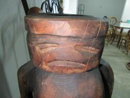 HAND-CARVED WOODEN VASE. APPROXIMATELY 4 FT TALL