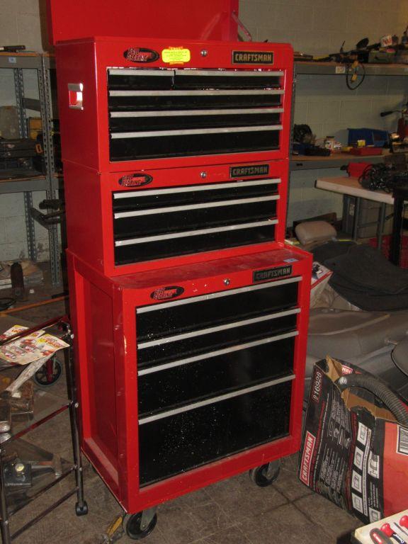 CRAFTSMAN ROLLABOUT STACKING TOOL BOX. APPROXIMATELY 5 FOOT HIGH