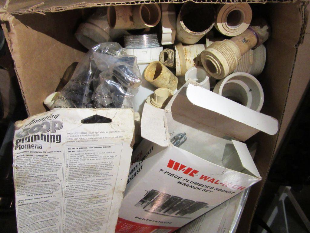 TWO BOXES OF PLUMBING FIXTURES AND SUPPLIES.