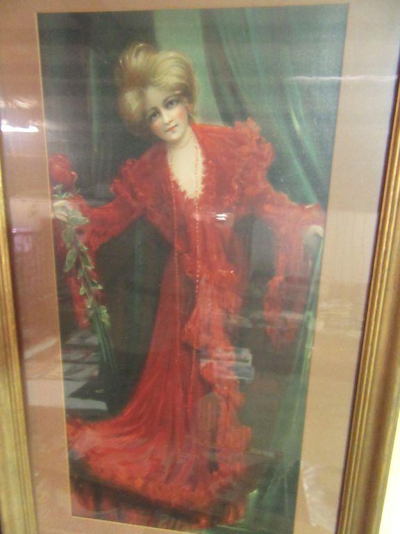 VINTAGE LADY IN RED DRESS PRINT IN FRAME