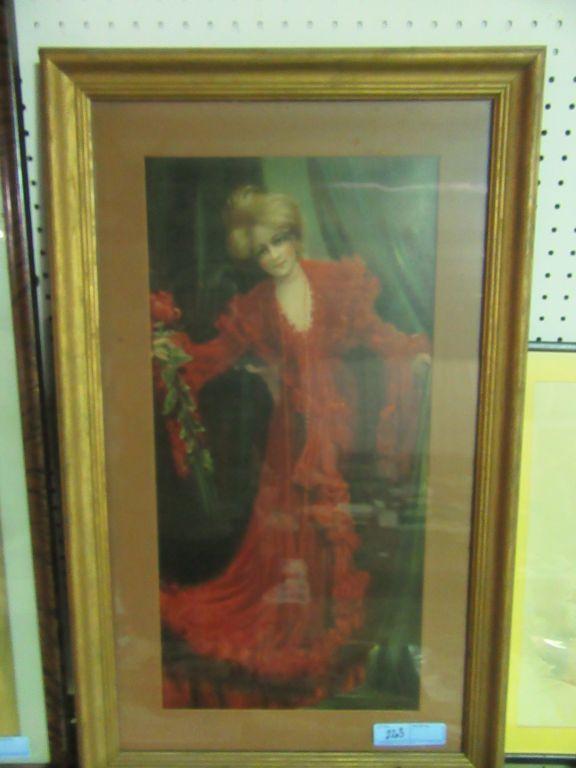 VINTAGE LADY IN RED DRESS PRINT IN FRAME