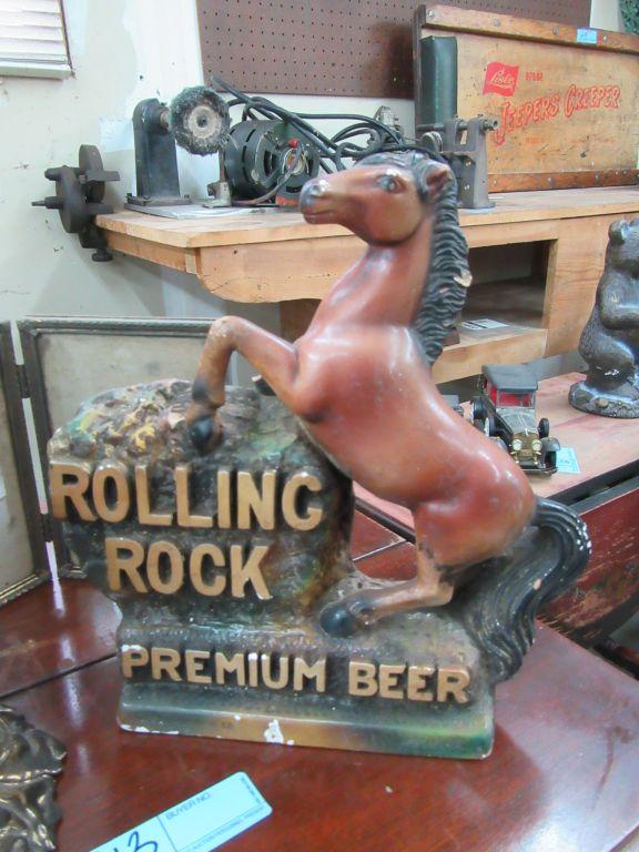 ROLLING ROCK PREMIUM BEER SIGN BROKEN, VASE, AND PICTURE FRAME