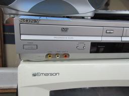 SONY DVD/VHS PLAYER, EMERSON MICROWAVE, AND SMALL BOOMBOX CD PLAYER