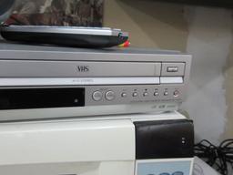 SONY DVD/VHS PLAYER, EMERSON MICROWAVE, AND SMALL BOOMBOX CD PLAYER