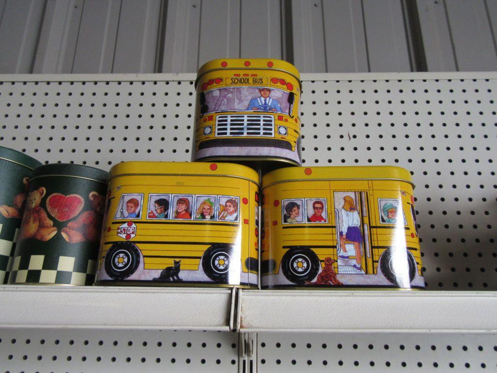 SCHOOL BUS AND ANIMAL TINS