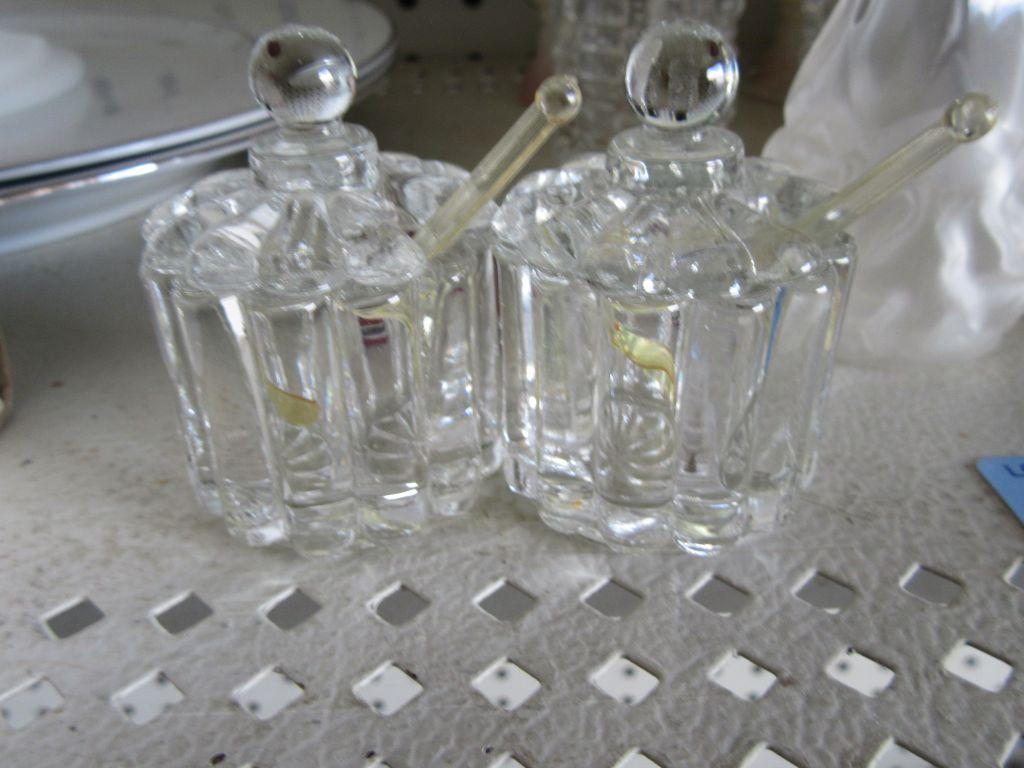 MISCELLANEOUS ITEMS GLASS SQUARE, SALT AND PEPPERS, CANDLE HOLDERS, BASKETS