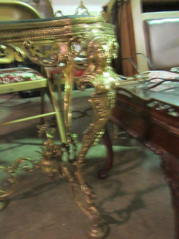 ORNATE METAL TABLE WITH GLASS TOP