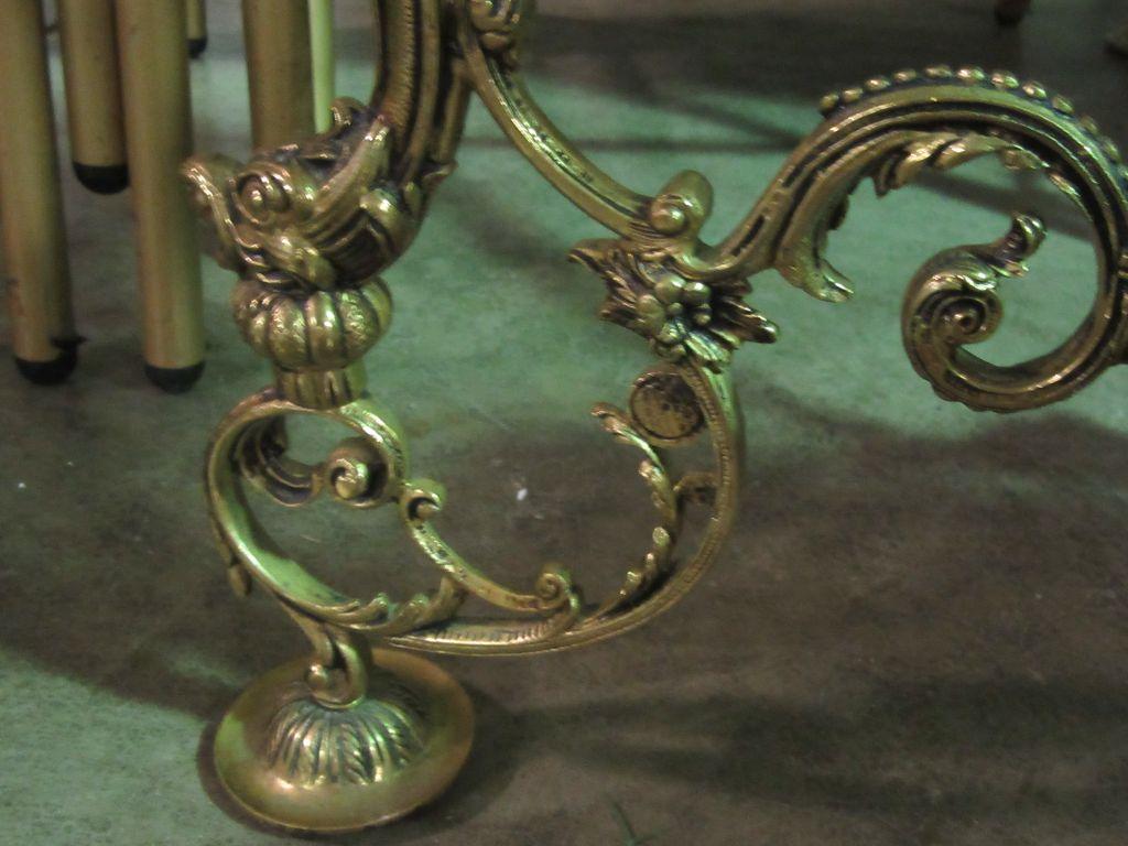 ORNATE METAL TABLE WITH GLASS TOP