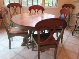 PIER 1 PAINTED PEDESTAL TABLE AND 6 CHAIRS