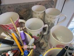 ASSORTED MUGS AND PENS AND PENCILS