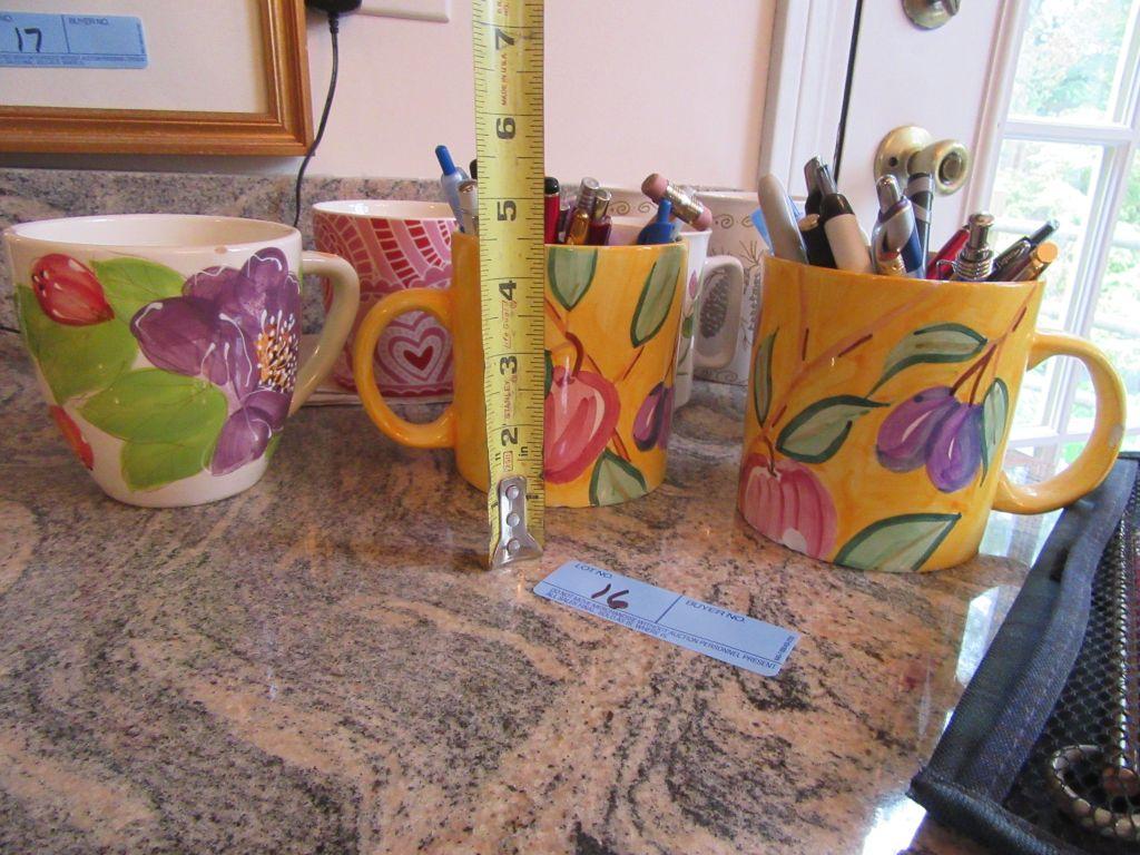 ASSORTED MUGS AND PENS AND PENCILS