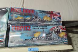HMS HOOD ENGLISH BATTLESHIP AUTHENTIC SCALE MODEL AND TIRPITZ GERMAN BATTLE