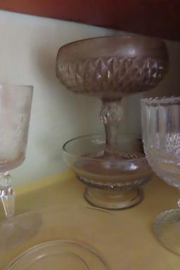 VARIETY OF GLASSWARE INCLUDING NIKKO CHINA PIECE AND DIVIDED PLATE