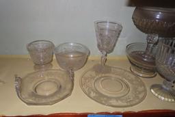 VARIETY OF GLASSWARE INCLUDING NIKKO CHINA PIECE AND DIVIDED PLATE