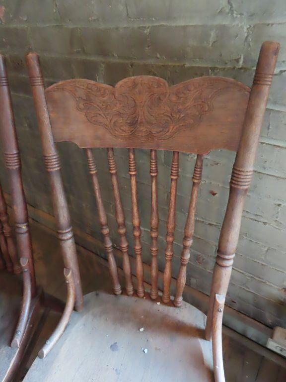 lot of three antique oak dining room chairs