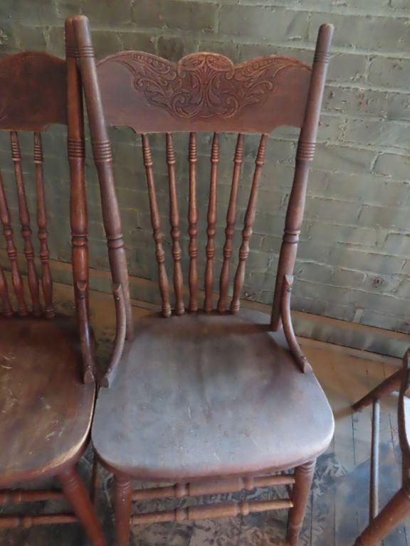 lot of three antique oak dining room chairs