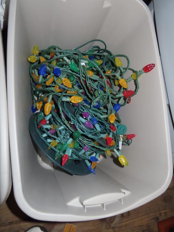 Christmas decorations in three totes with lids